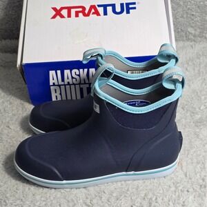 XTRATUF Womens 6" Ankle Deck Boot Navy Waterproof Rubber Shoes US 7 EU 38 NEW